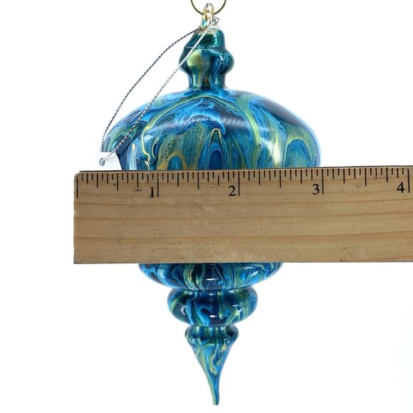 Hand-Blown Glass Ornament by Paper Destiny • Blue Green Swirl • Teardrop Finial - Picture 9 of 9
